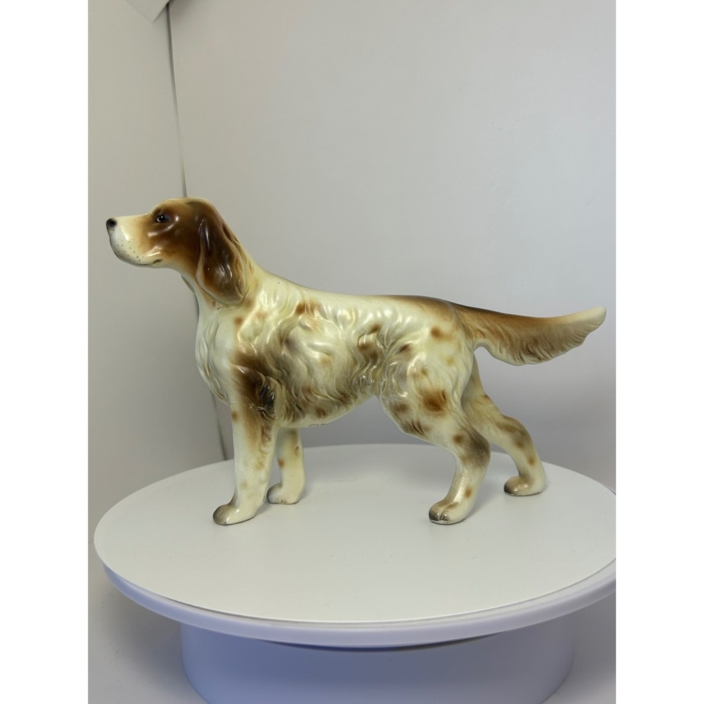 Vintage Japan Ceramic English Setter‎ Dog Figurine Brown White Spotted Repaired